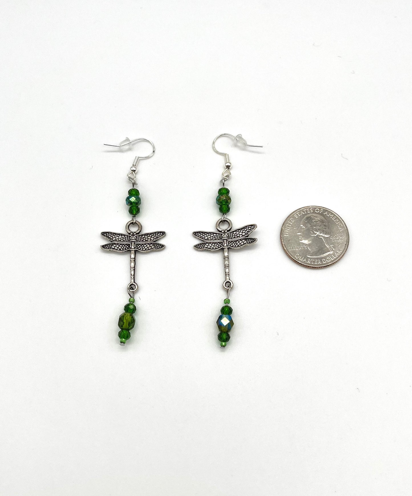 Silver plated dragonfly bead detail dangle earrings