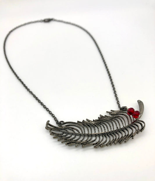 Feather necklace with red bead accents
