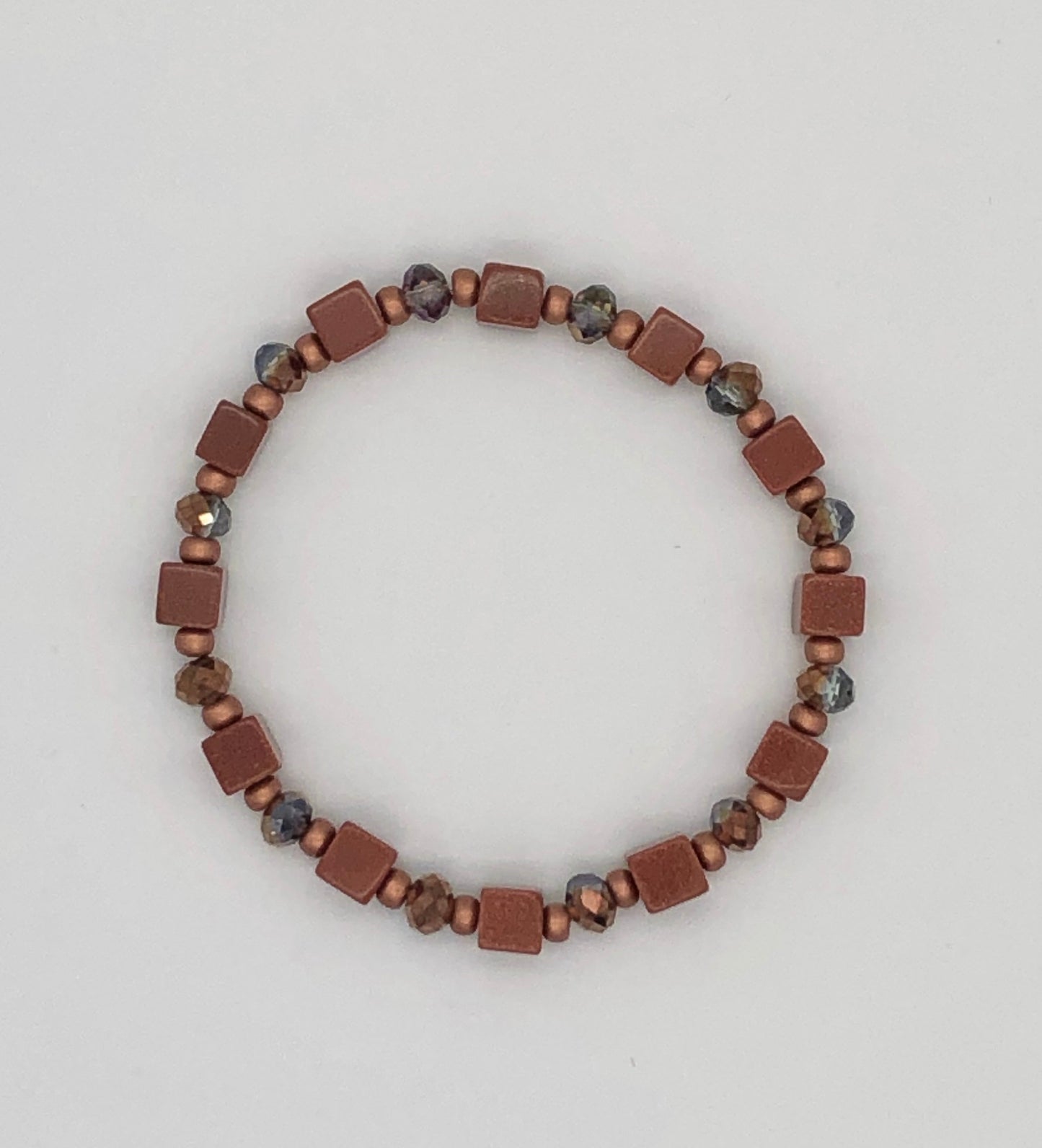 Goldstone and amber bead stretch bracelet