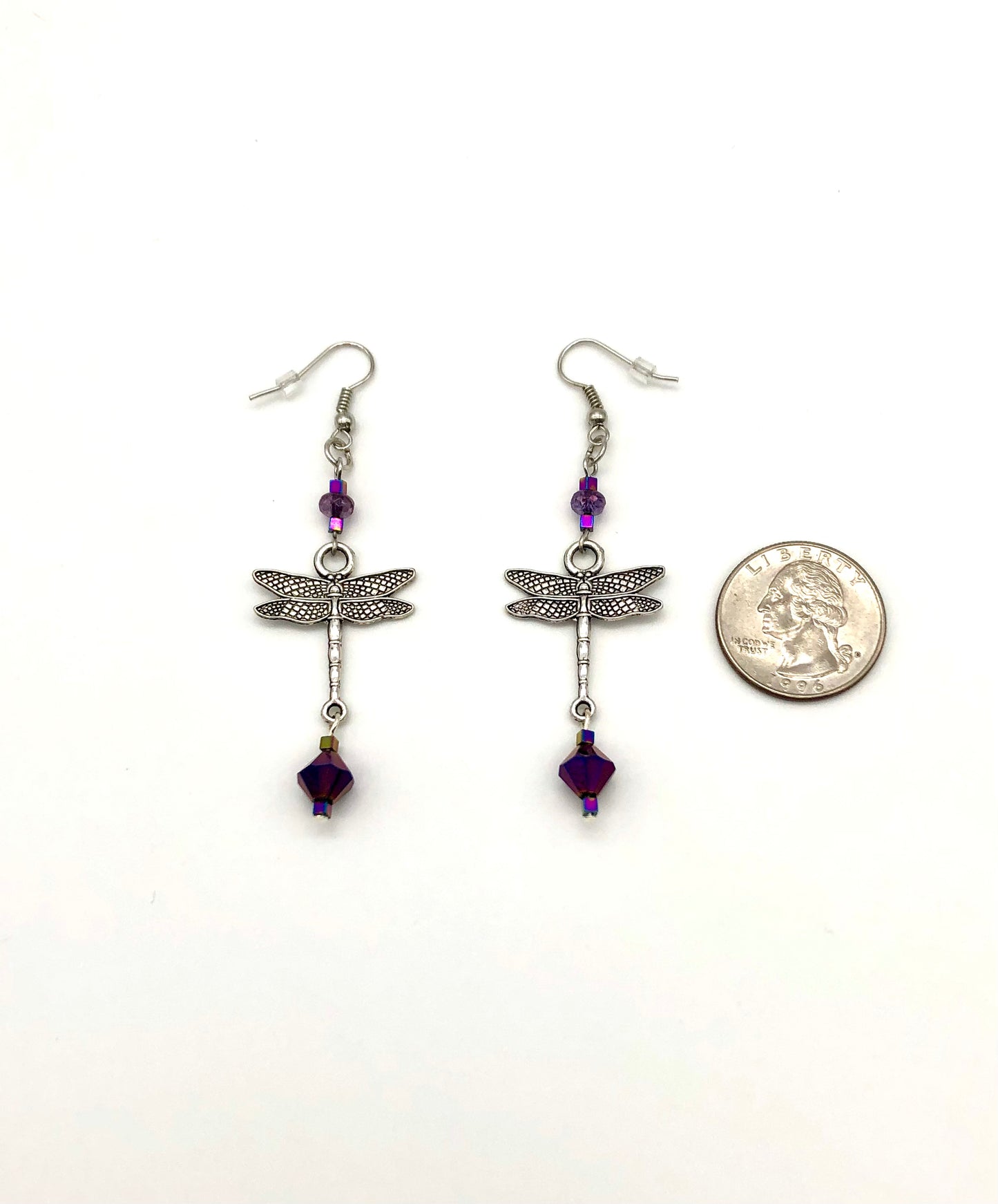 Silver plated dragonfly bead detail dangle earrings