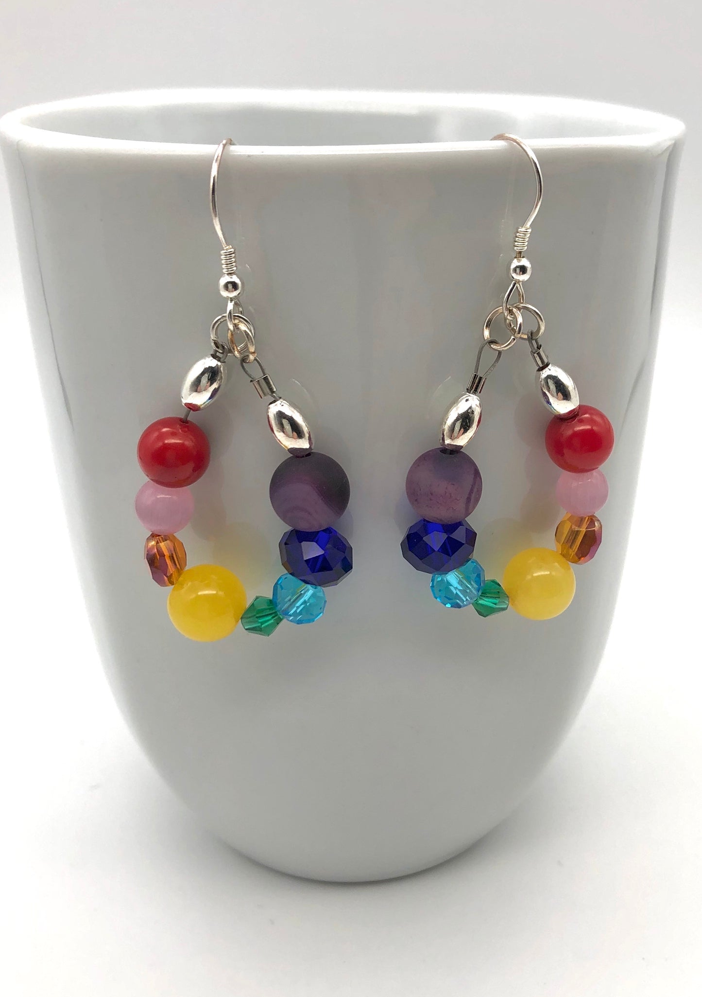 Rainbow bead loop fishhook earrings