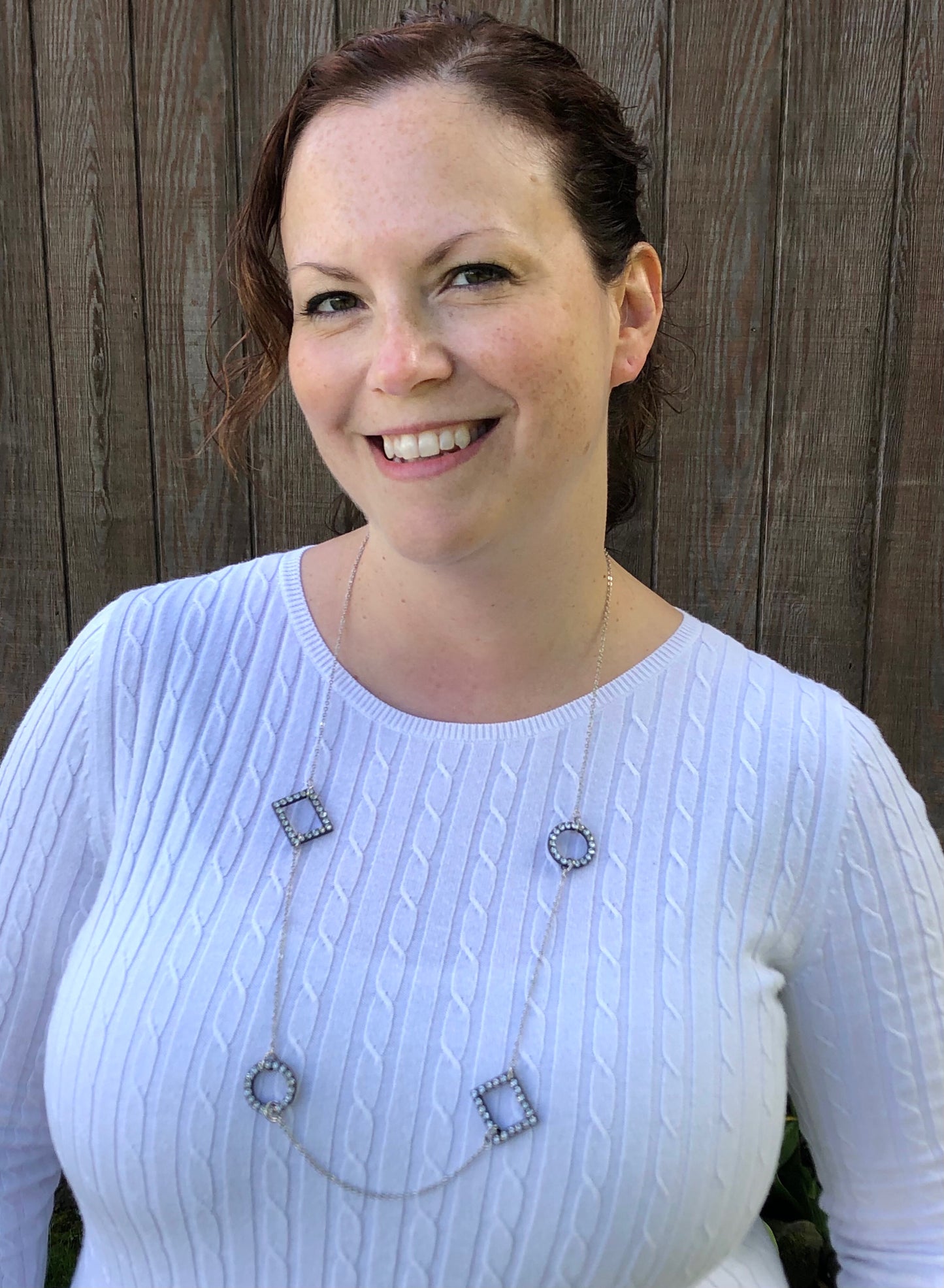 Rhinestone circle and rectangle open frames chain necklace