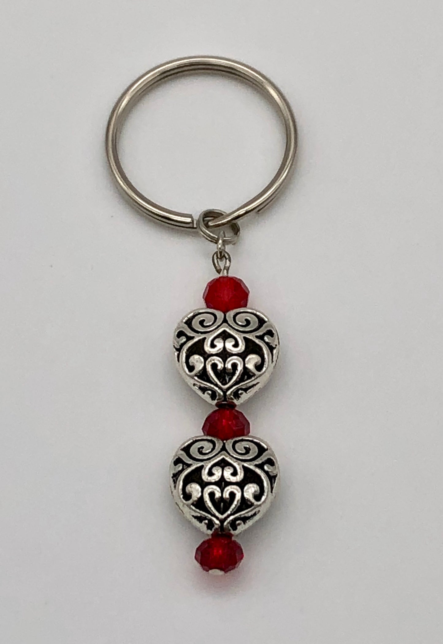 Glass bead keychain, beach shell keychain, silver heart keychain