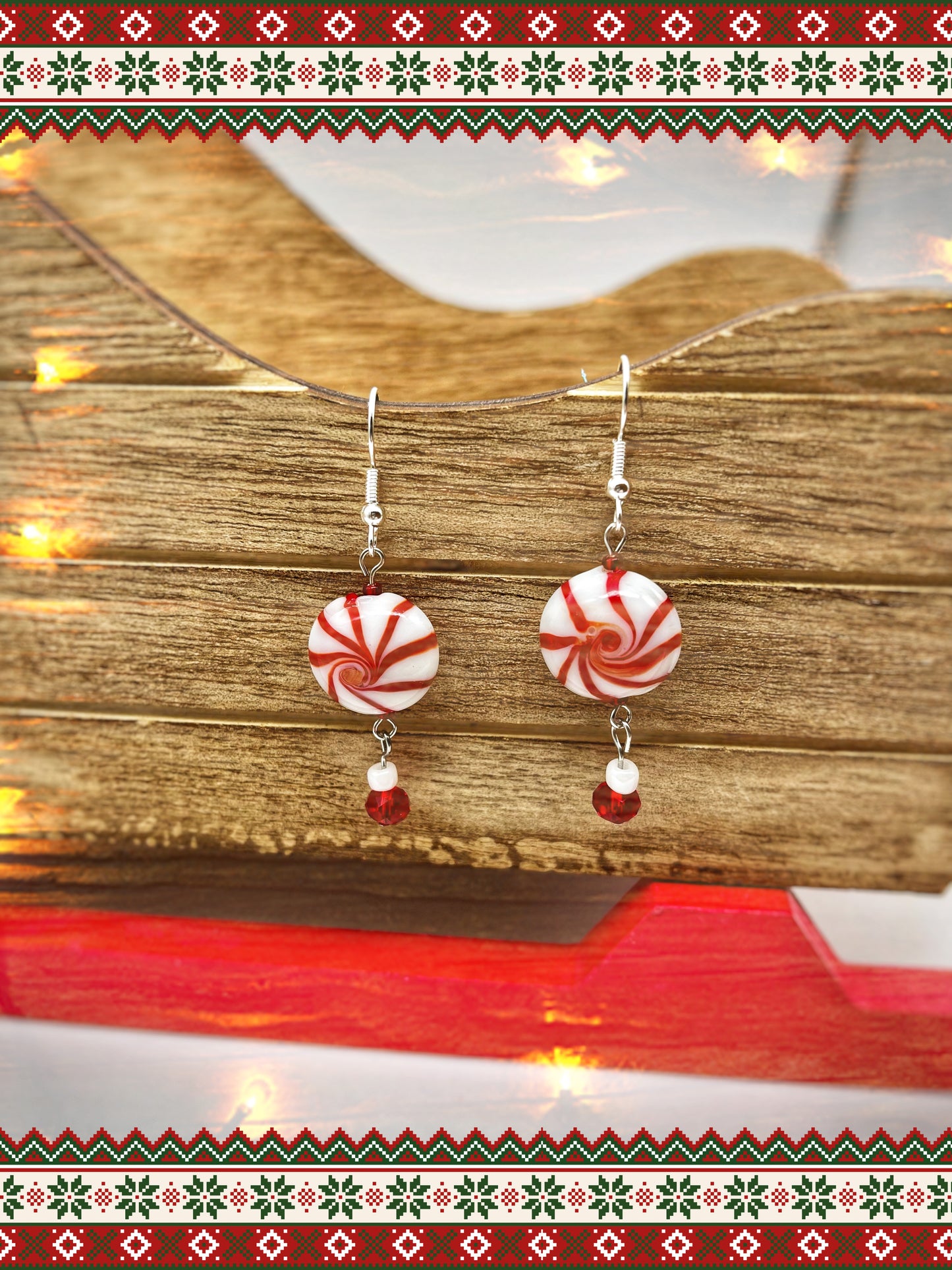 Peppermint swirl glass drop earrings