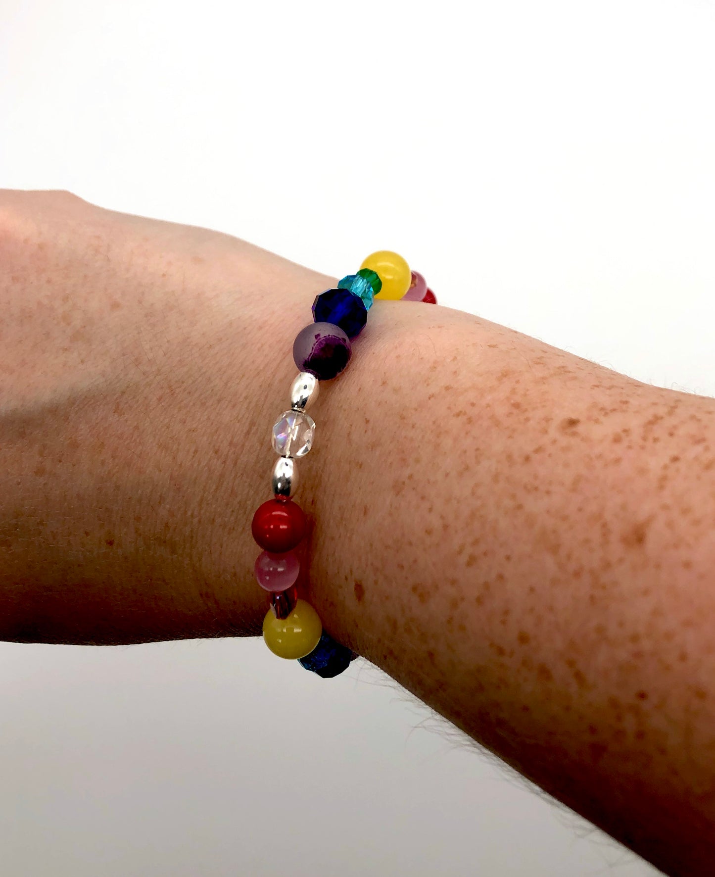 Rainbow beads memory wire bracelet