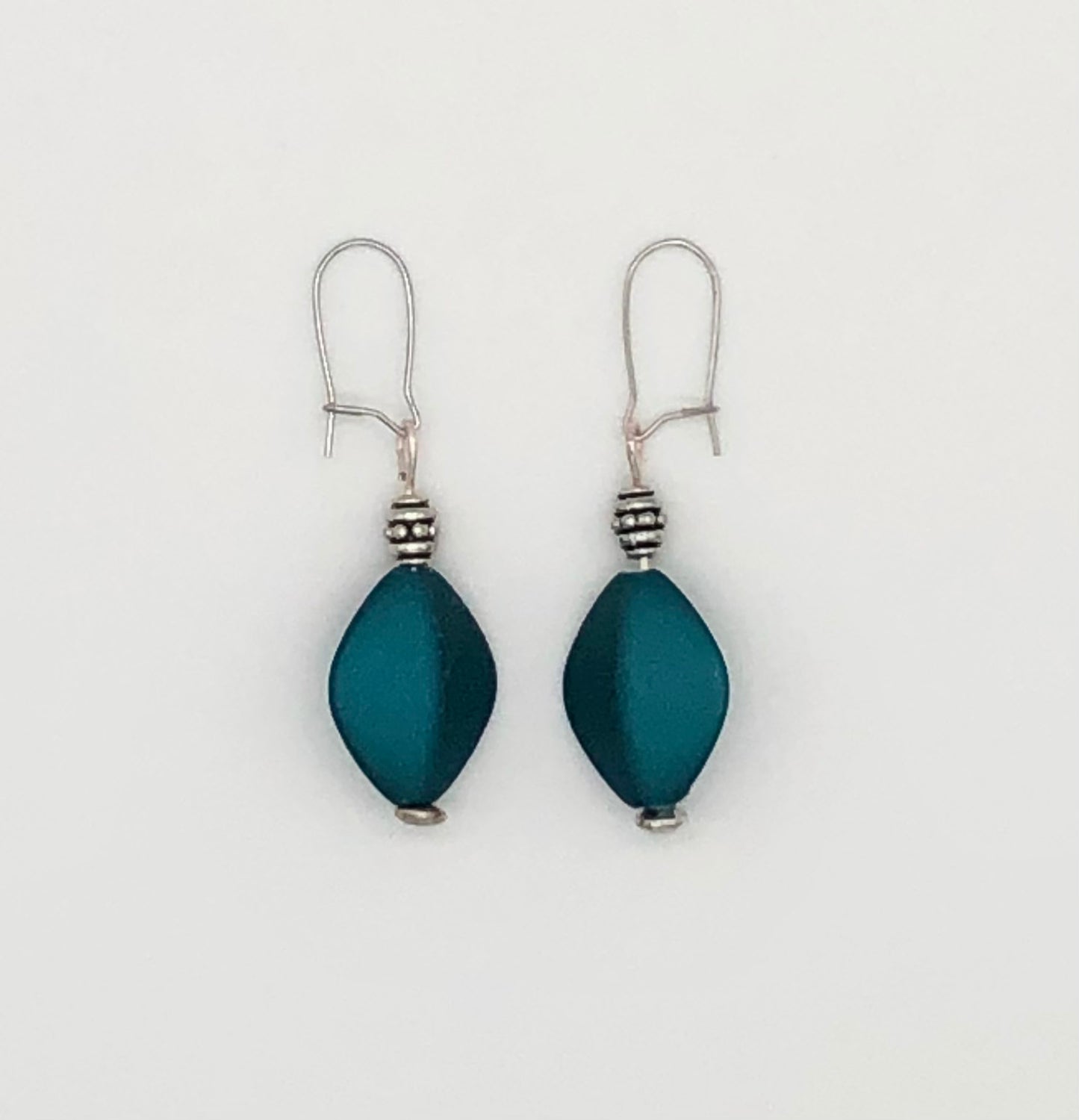 Teal matte oval bead earrings