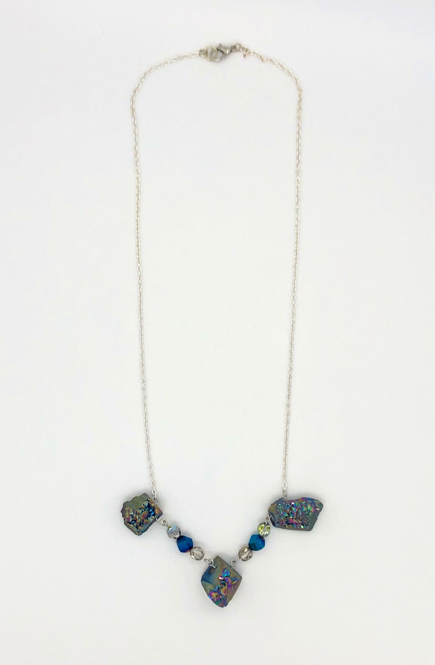 Blue druzy and silver chain necklace