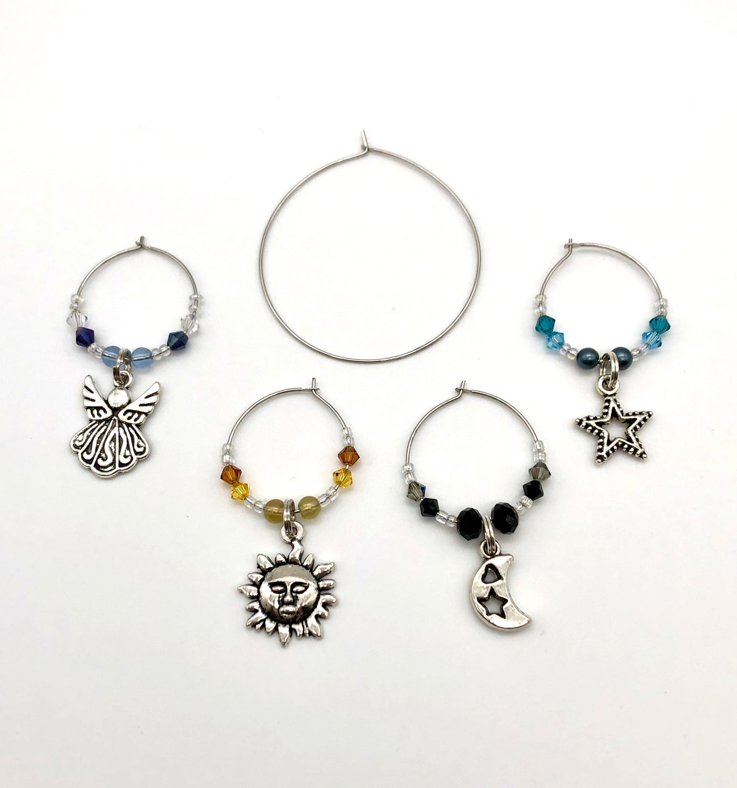 Celestial nature glass bead wine charms, nature theme glass bead wine charms
