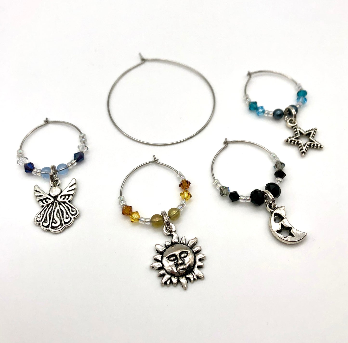 Celestial nature glass bead wine charms, nature theme glass bead wine charms