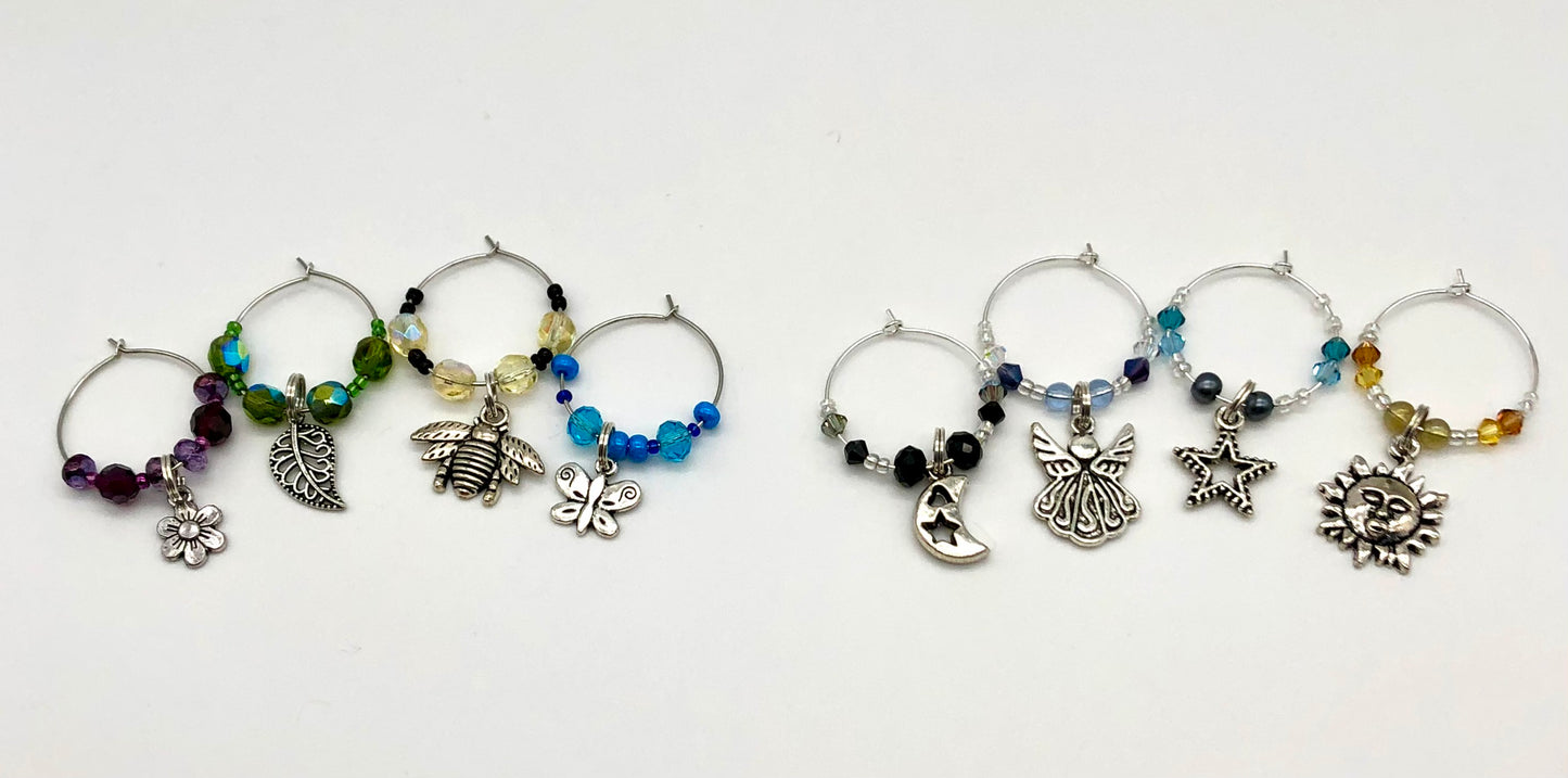 Celestial nature glass bead wine charms, nature theme glass bead wine charms