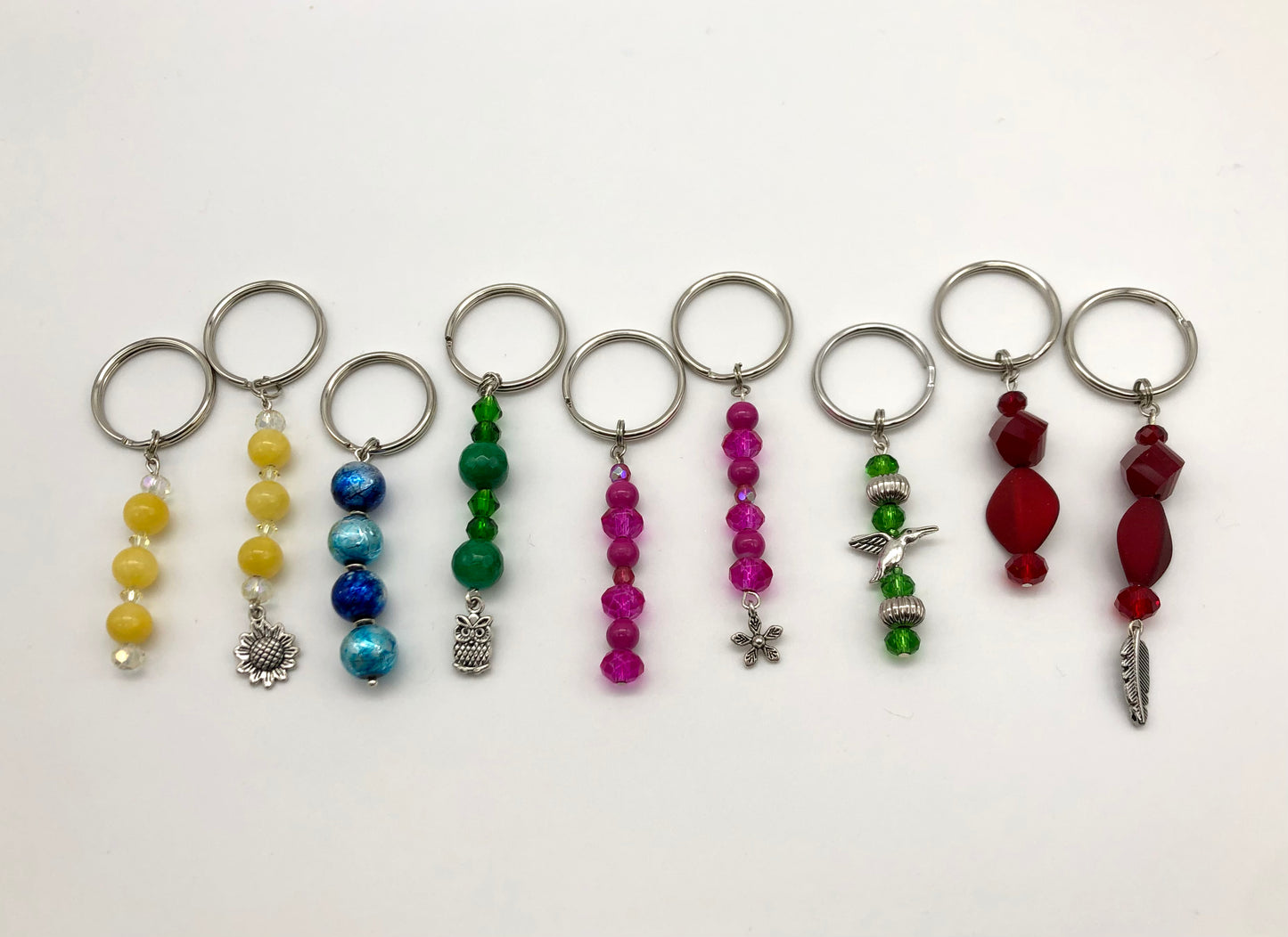 Glass bead keychains, keychains with charms
