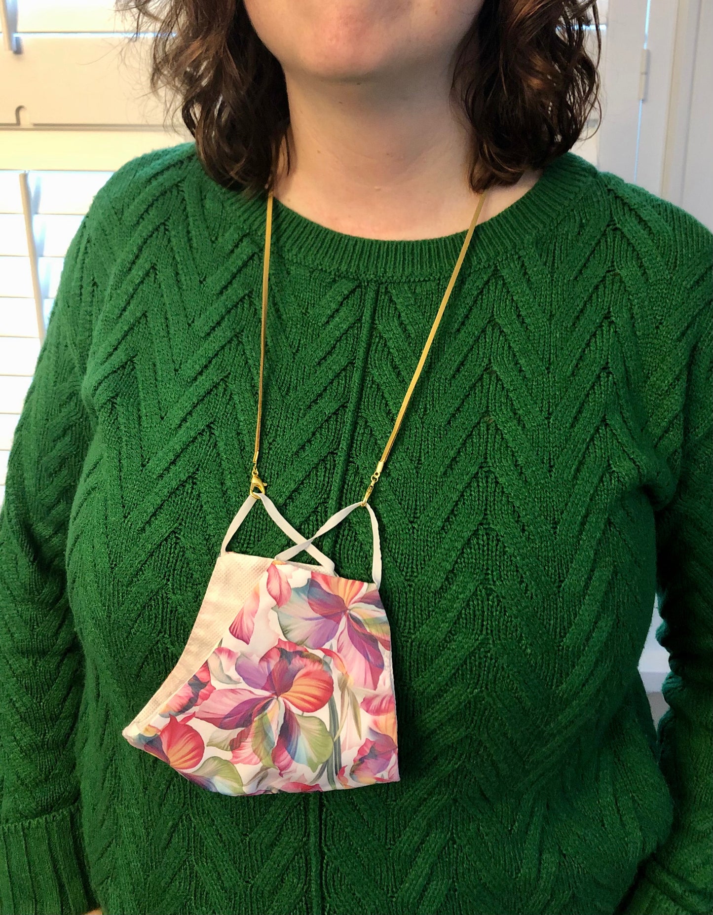 Faux suede face mask and eyeglass cord, lanyard, necklace
